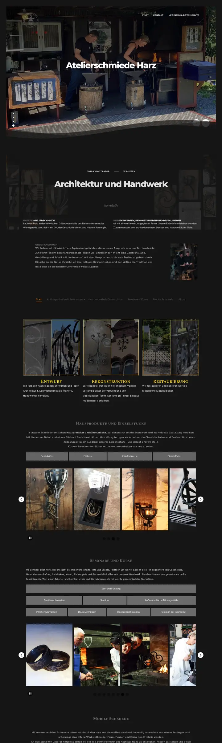 Screenshot der Website Atelierschmiede Harz