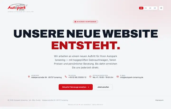 Screenshot der Website Autopark Ismaning