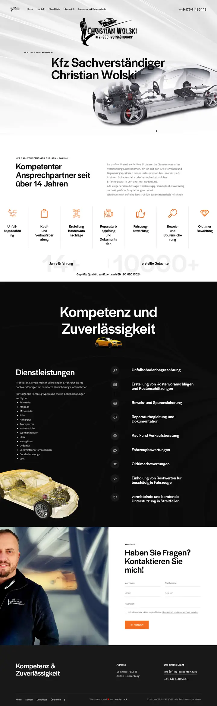 Screenshot der Website Kfz-Sachverständiger Wolski