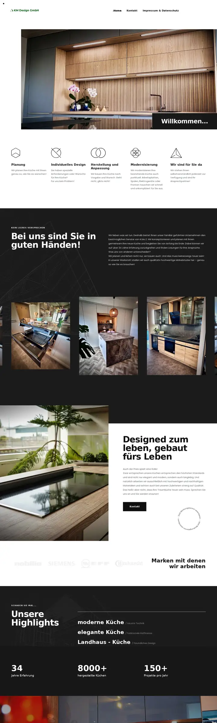 Screenshot der Website KM Küchendesign