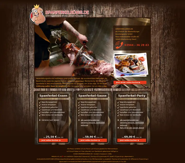 Screenshot der Website Spanferkelkönig
