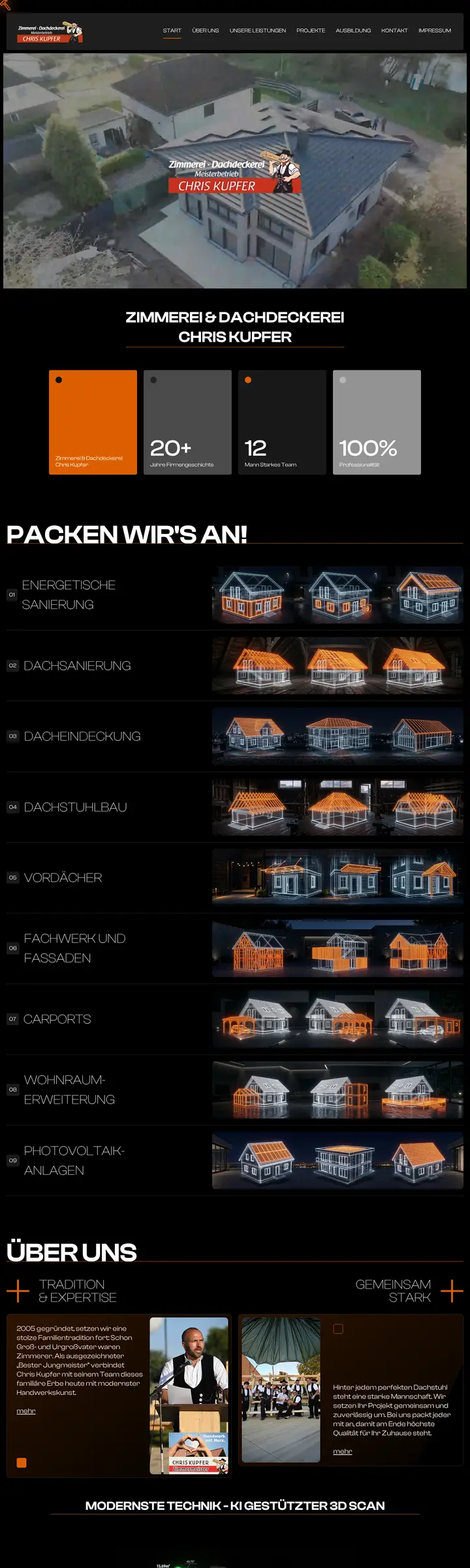 Screenshot der Website Zimmerei Kupfer